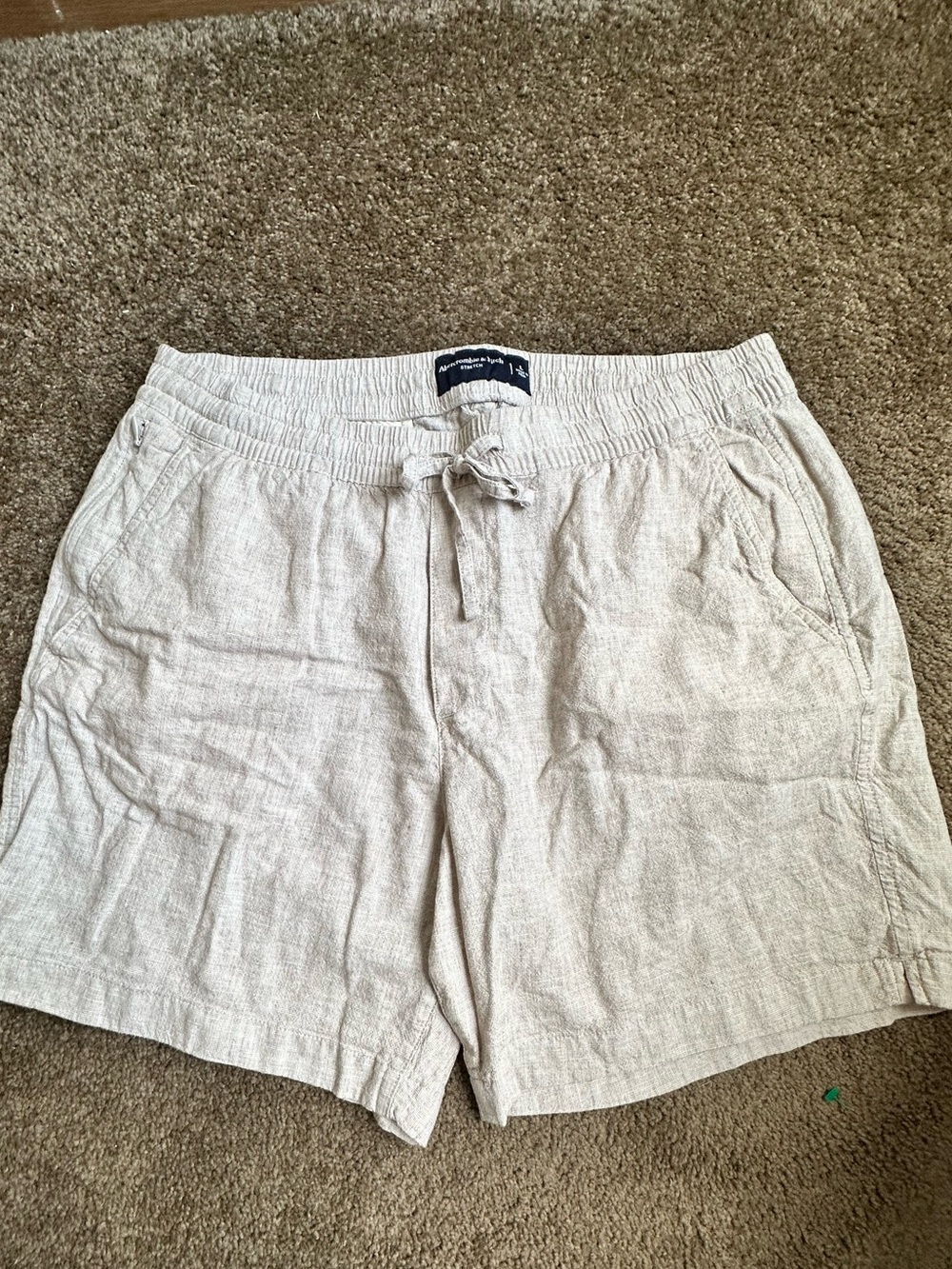 Abercrombie & Fitch Light Beige Textured Drawstring Pants